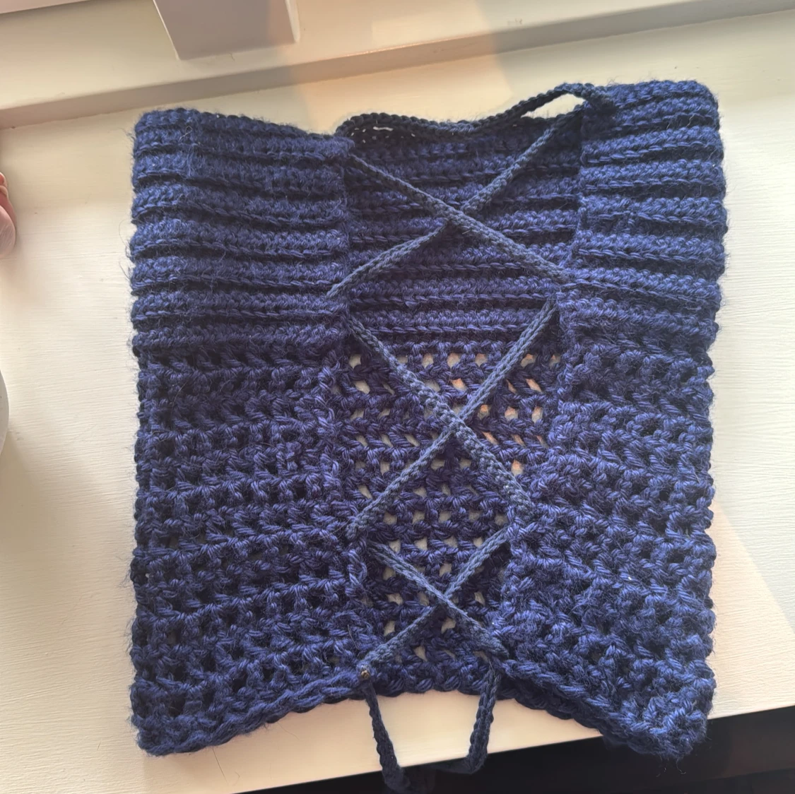 Mörkblå Virkad bandeu topp - 1