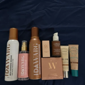 Mix av foundation och highlighter - Säljer ett helt ny kit . ( Kanske har din färg, fråga bara) Med flera foundations från Lumene i olika varianter (Blur, Matte, Serum Foundation), en highlighter cream-powder från XW Beauty i nyansen Cava Crystal Shine och en brun self-tanning mousse från Ida Warg. Perfekt för dig som vill ha en flawless bas och glow.                             