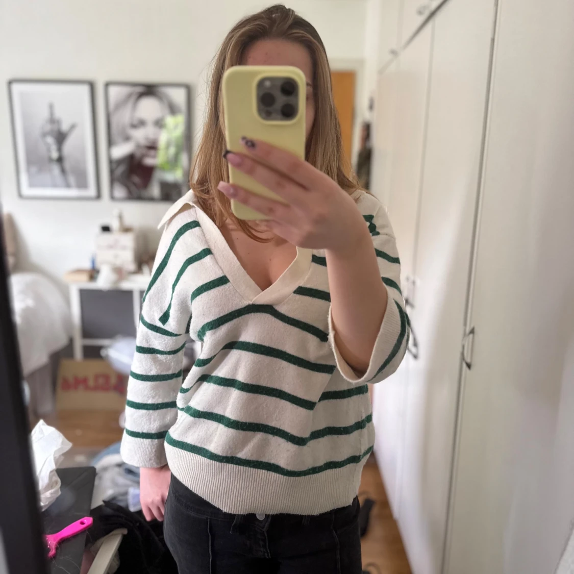 Vit och grön randig tröja H&M