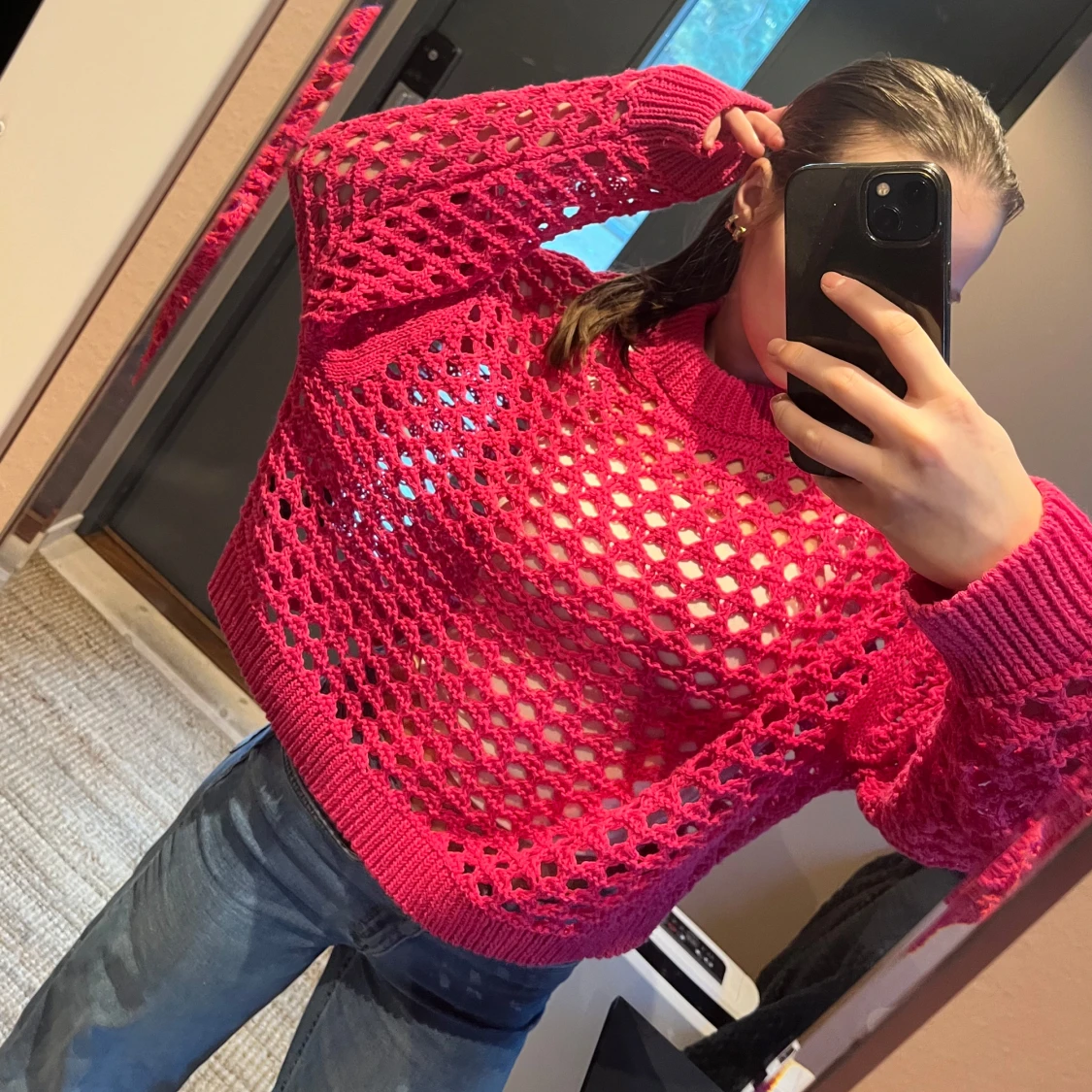 Rosa stickad oversized tröja - 1