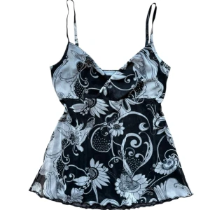 Vintage Svart blommig mesh linnetopp - Fin blommig mesh linne från gammal lindex. Strl S 