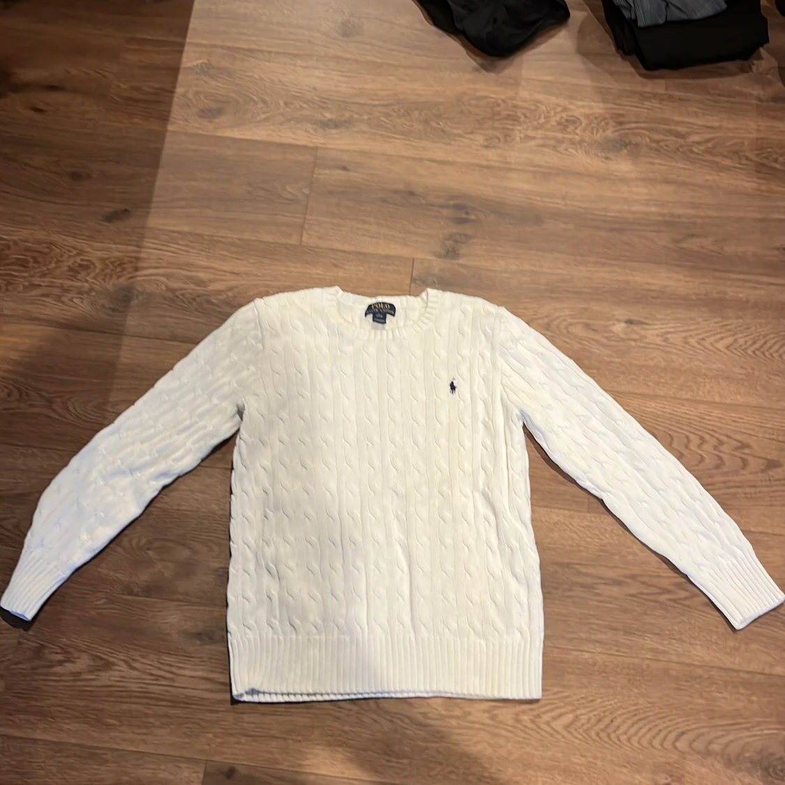 Vit kabelstickad tröja Polo Ralph Lauren