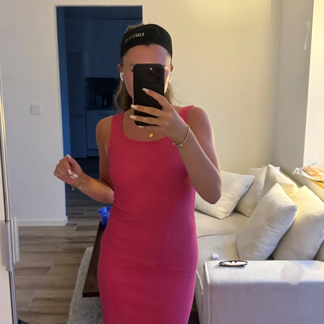 Rosa ribbad långklänning - 1