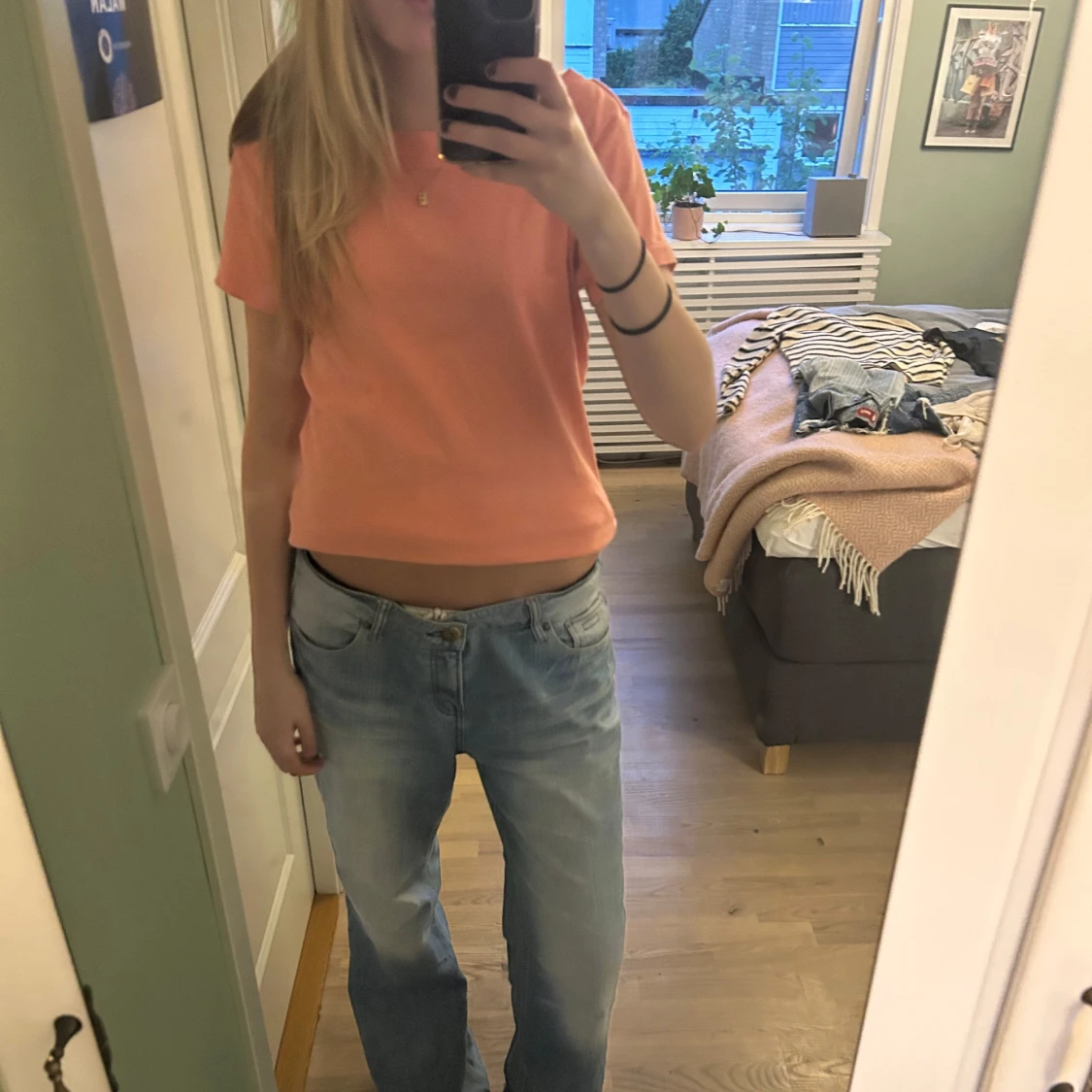 Korallrosa croppad topp med knappar - 1