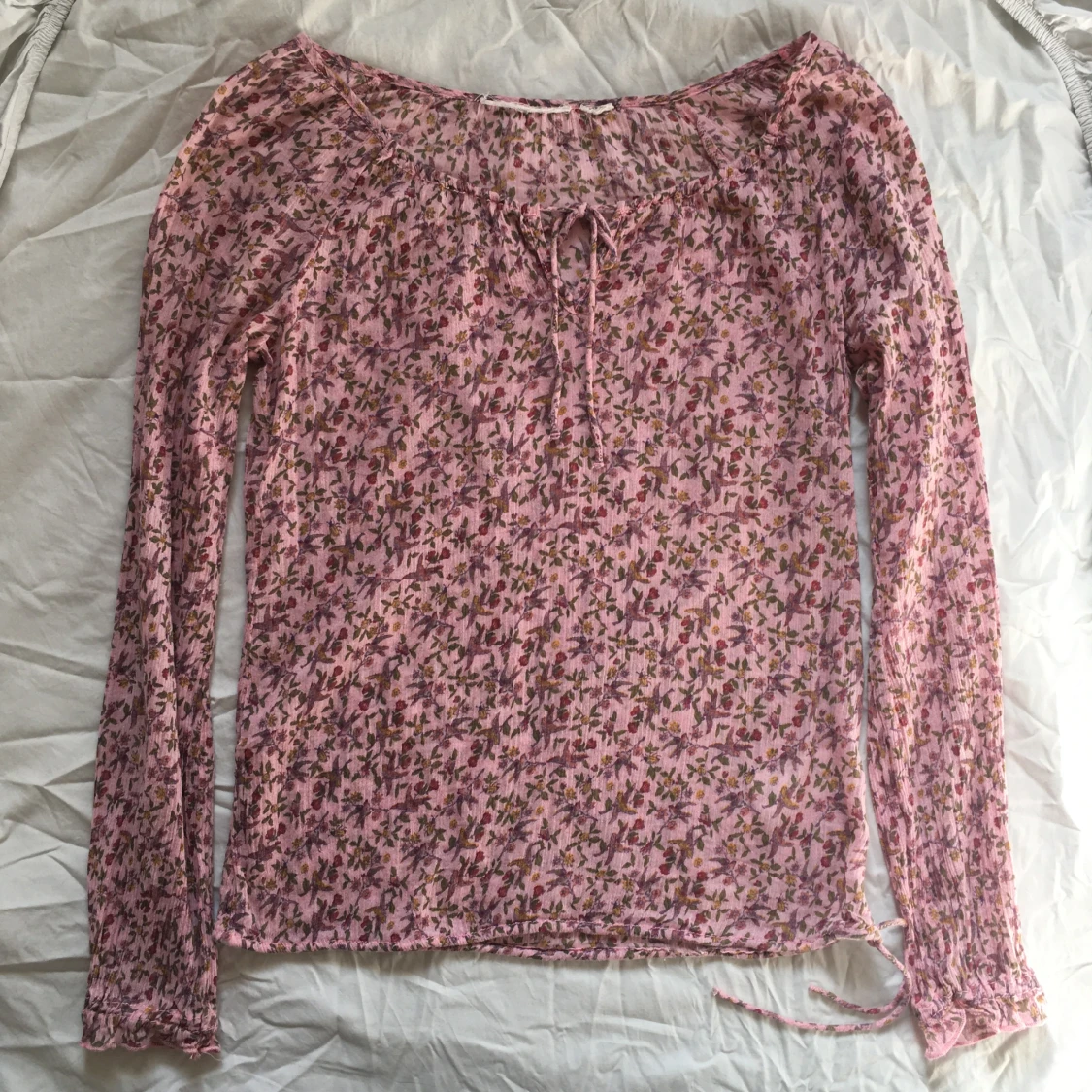Vintage ljusrosa blommig blus/ långärmad topp - 1