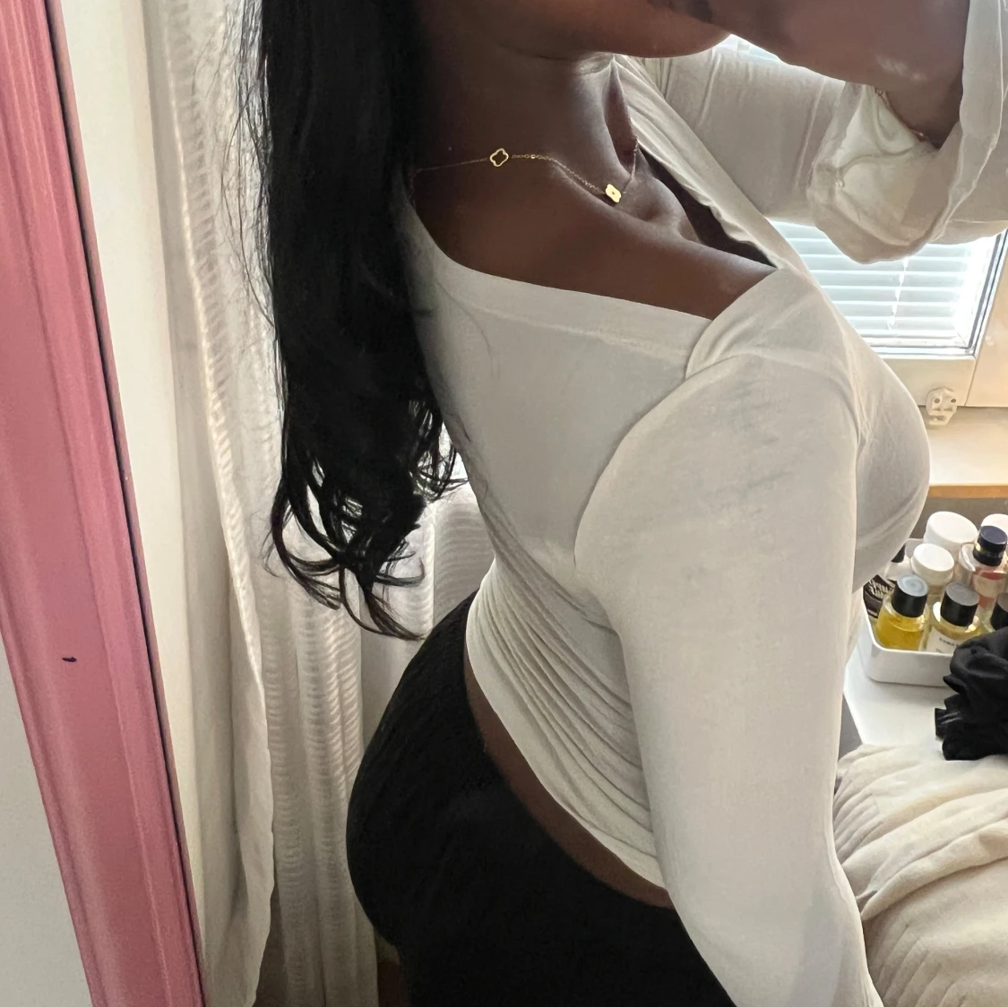 Vit långärmad offshoulder topp - 3