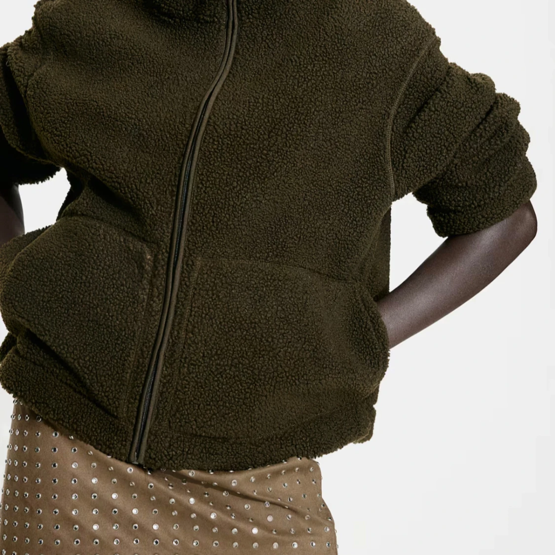 Mörkgrön teddyjacka med dragkedja slutsåld pilejacka hm - 3