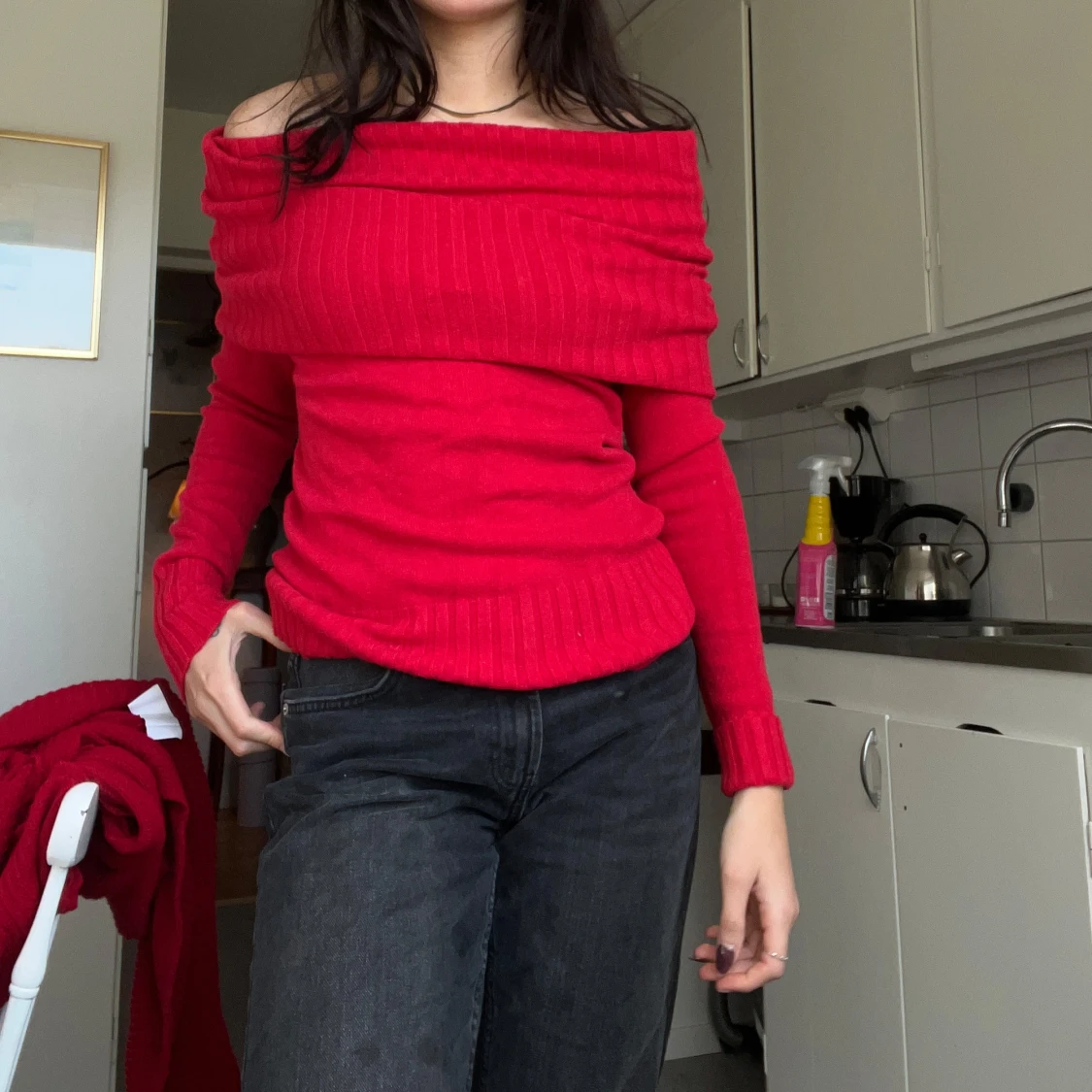 Röd offshoulder tröja - 3