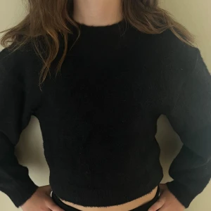 Svart croppad stickad tröja Divided - Svart croppad stickad tröja från Divided, H&M. Tröjan har lång ärm och en enkel, rund halsringning. Mjuk och fluffig känsla i materialet, perfekt för att ge en chill vibe till din outfit. Passar dig som gillar en loose fit och vill ha något bekvämt och stilrent.