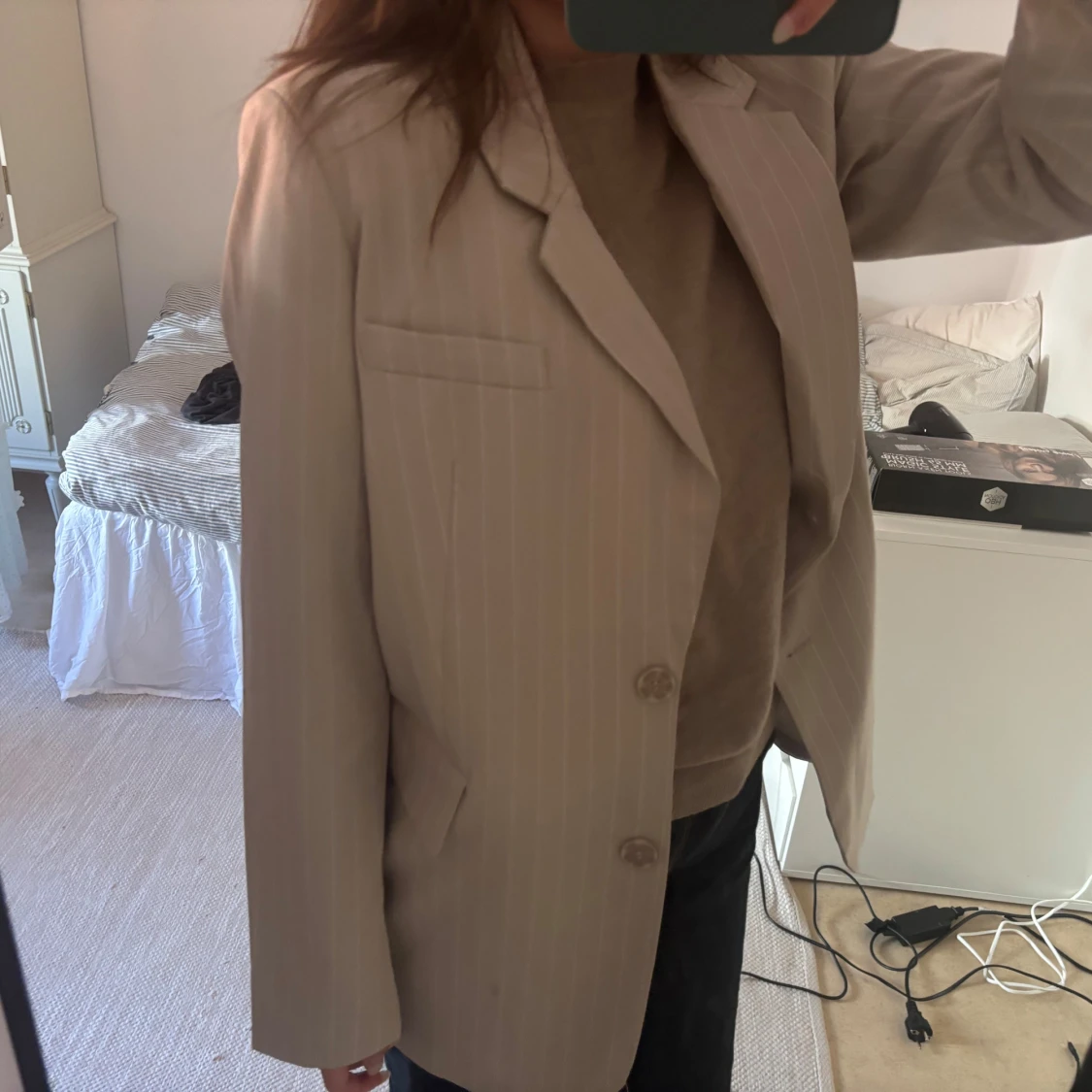 Beige randig kavaj med knappar - 1