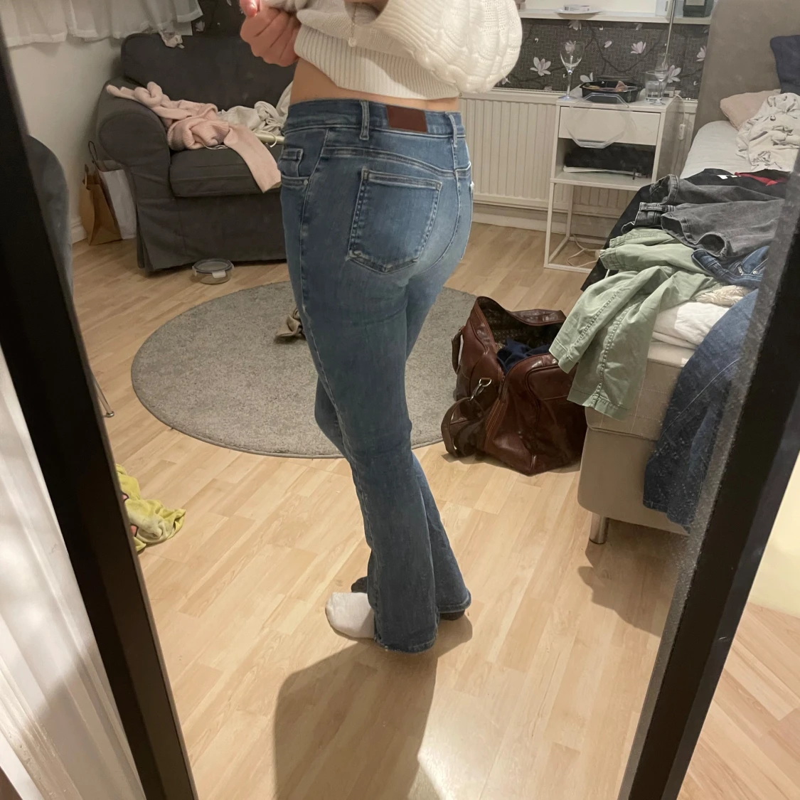 Blå bootcut jeans låg midja - 3