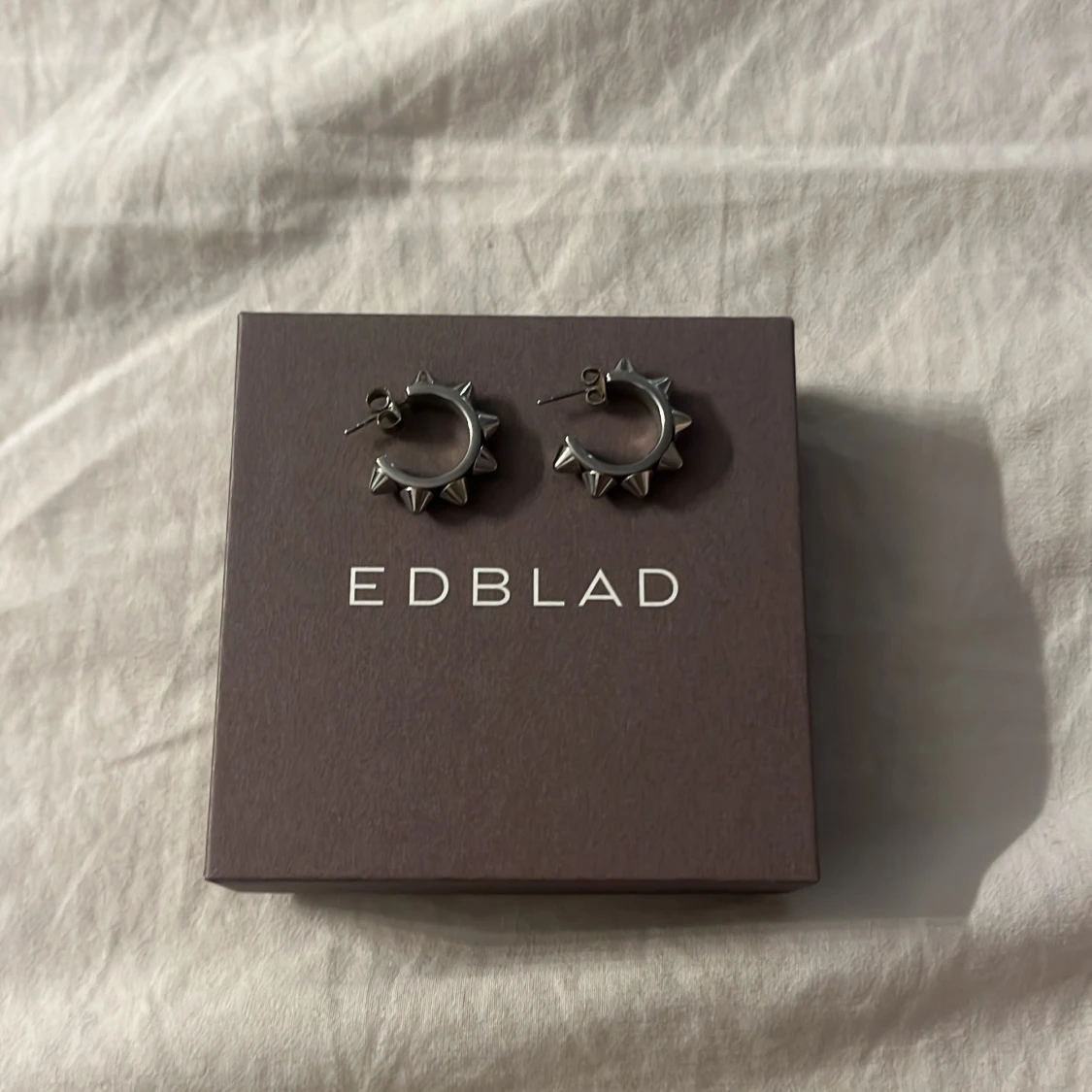 Silvriga örhängen med nitar från Edblad