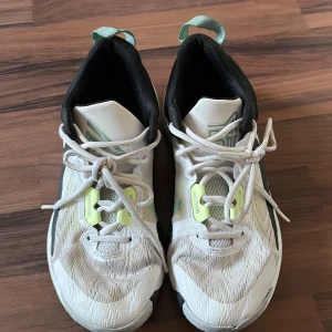 Nike basket skor av Giannis Antetokounmpo - Nike sneakers med cool design i vitt och svart, detaljer i mintgrönt och ljusgult. Ovandel i mesh och syntet, med snörning och rund tå. Sulan är tjock och har vågigt mönster på sidan. Perfekt för dig som gillar sportig stil och snygga färgkombinationer. Funkar fortfarande väldigt bra för basker och sport! Passar även storlek 40