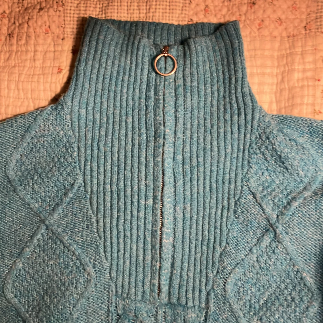 Populär Blå stickad tröja med dragkedja - 1