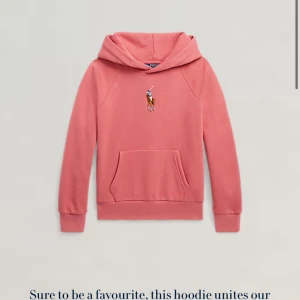 Rosa hoodie från Polo Ralph Lauren - Säljer en rosa hoodie från Polo Ralph Lauren med broderad logga på bröstet. Tröjan har huva och en stor magficka framtill. Perfekt för dig som gillar klassisk och sportig stil. Den är storlek XL i barn. Vilket motsvarar en xxs-xs vuxen. Nypris är Cirka 1000 kronor. Den är i helt nytt skick men ingen prislapp.❤️