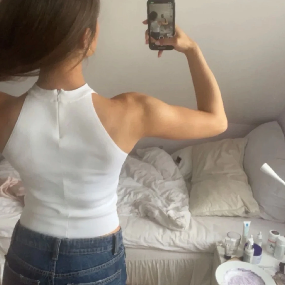 Vit ribbad halterneck topp - 1