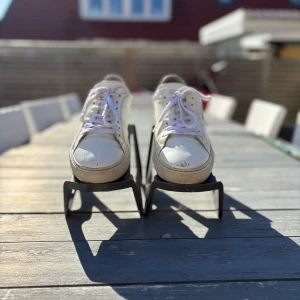 Vita sneakers från Axel Arigato med broderad fågel - Säljer ett par vita sneakers från Axel Arigato med broderad fågel i färg på sidan. Skorna har snörning, platt sula och rund tå. Klassisk och stilren design med diskret logga bak på hälen. Jag själv har storlek 44 vanligt vis på alla skor men dessa passar mig (dom är små i storleken)Säljer dessa då jag behöver pengar till sommaren vid snabb affär så går vi ner i pris 