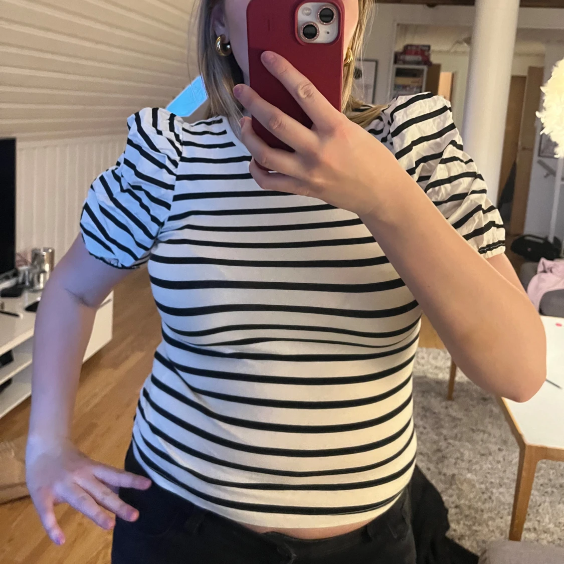 Randig kortärmad topp - 1