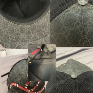 Svart keps från Gucci - Snygg svart keps från Gucci med det ikoniska GG-mönstret. Kepsen har en justerbar rem med röd och blå rand och meshdetaljer baktill för extra ventilation. Perfekt för en stilren look. Och är perfekt för sommaren och den är storlek M och skriv så kan pris diskuteras och byten funkar oxå 