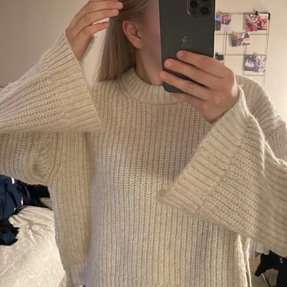 Beige stickad tröja  - 90