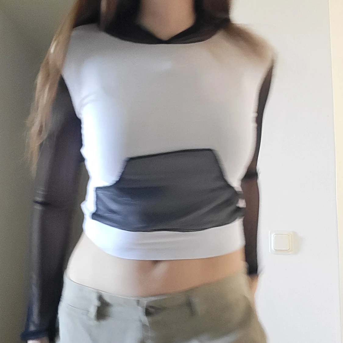 Y2K vit tröja med nätärmar - 92