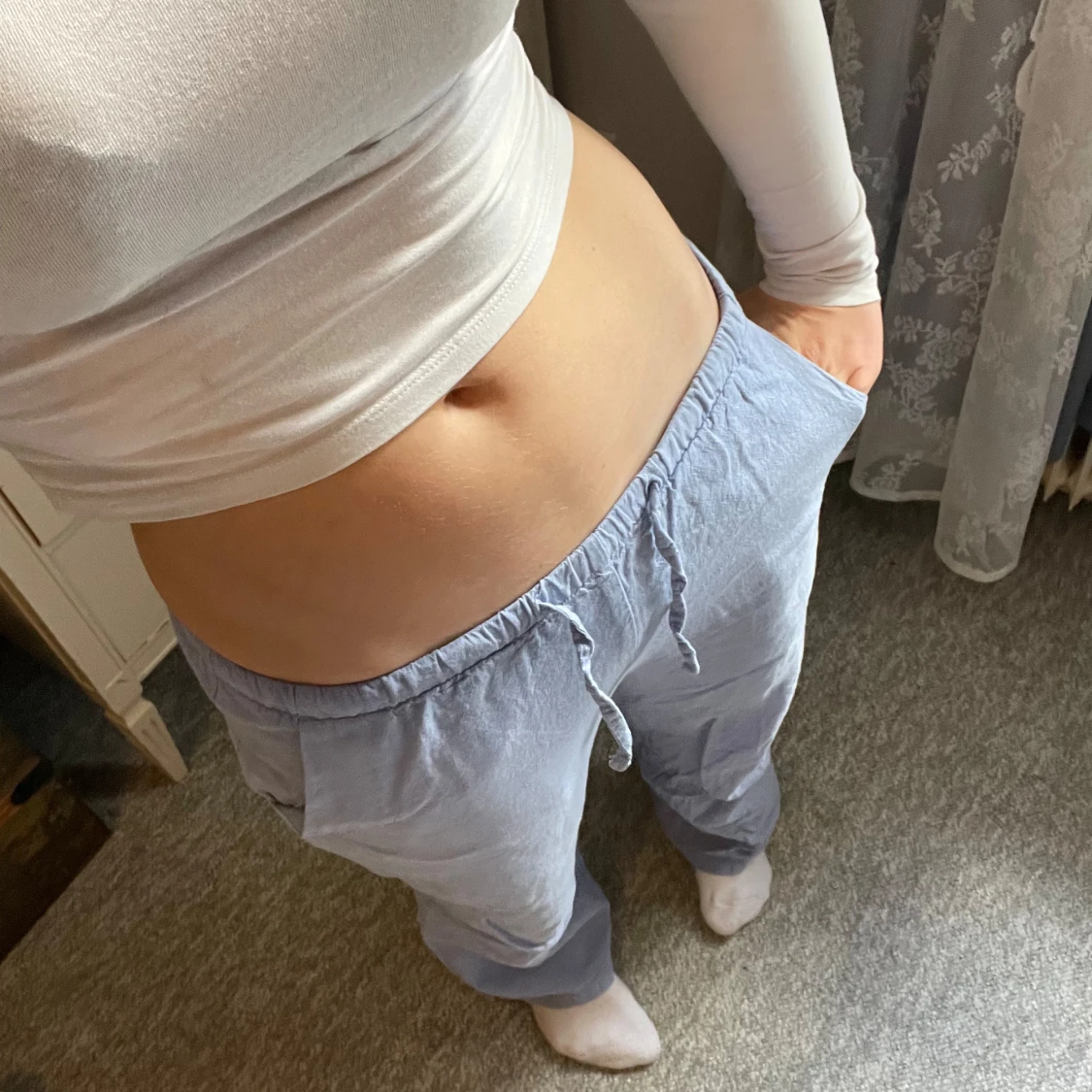  Lågmidjadet linnebyxor  - 90