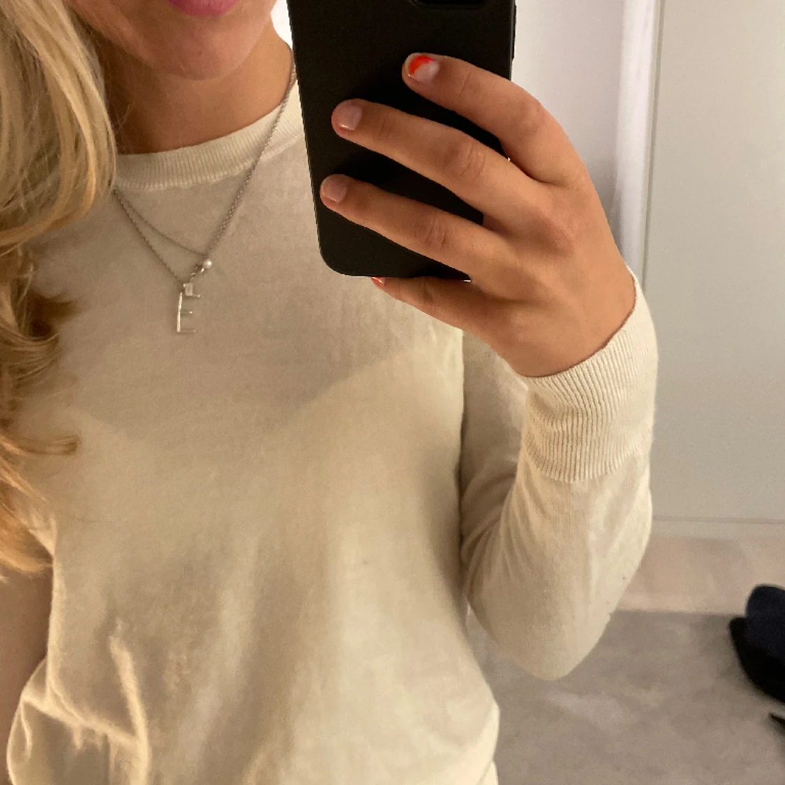 Vit merinoull tröja  - 90