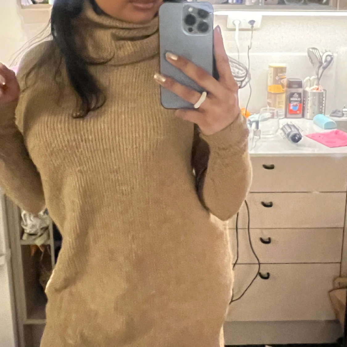 Beige stickad tunika/klänning  - 90