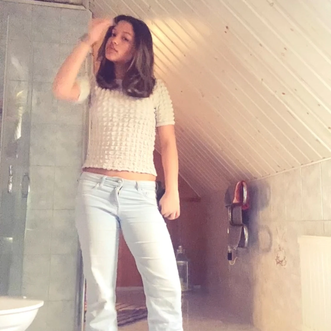 Ljusblåa låg midjade jeans 