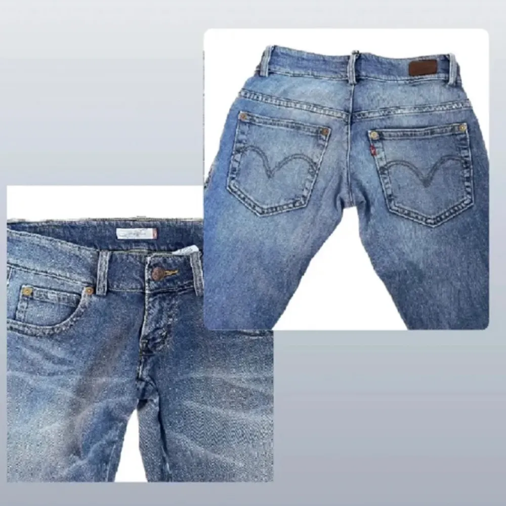 Super snygga lågmidjade jeans, köpte här på plick men va tyvärr för stora så drf jag säljer vidare❤️ passar mig i längden som är 168, innerbenslängden är 82 cm och midjemåttet 39 cm, de är lite slitna längst ner. Jeans & Byxor.