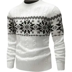 Stickad tröja med motiv av snöflingor. Perfekt att använda under vintern eller kallare dagar. Mjukt och skönt material. Använd fåtal gånger så i fint skick.