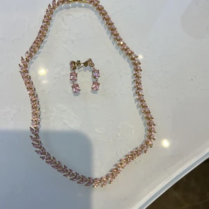 Halsband &örhänge - Mycket fina rosa halsband och örhängen 