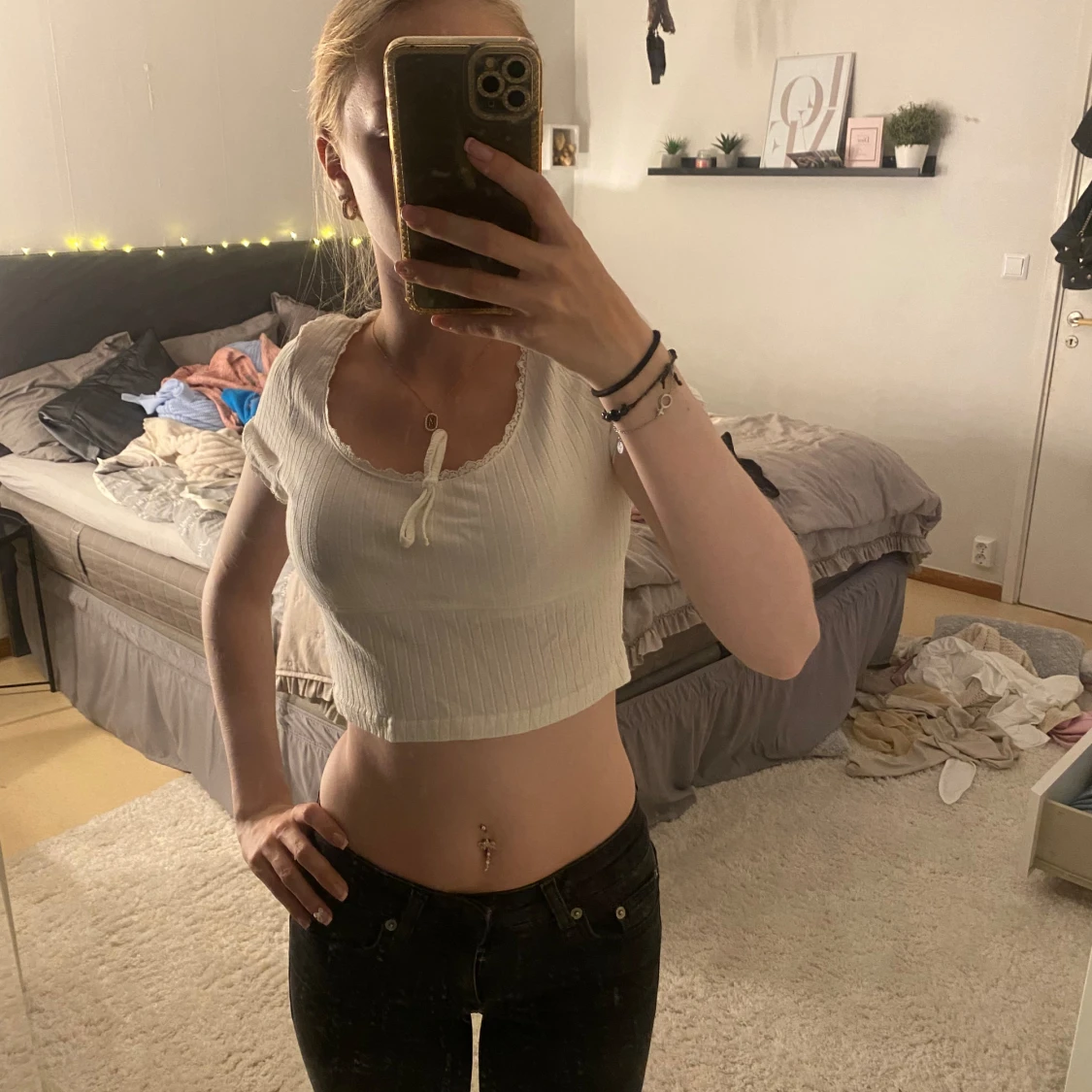 Vit croppad topp med knyt - 90