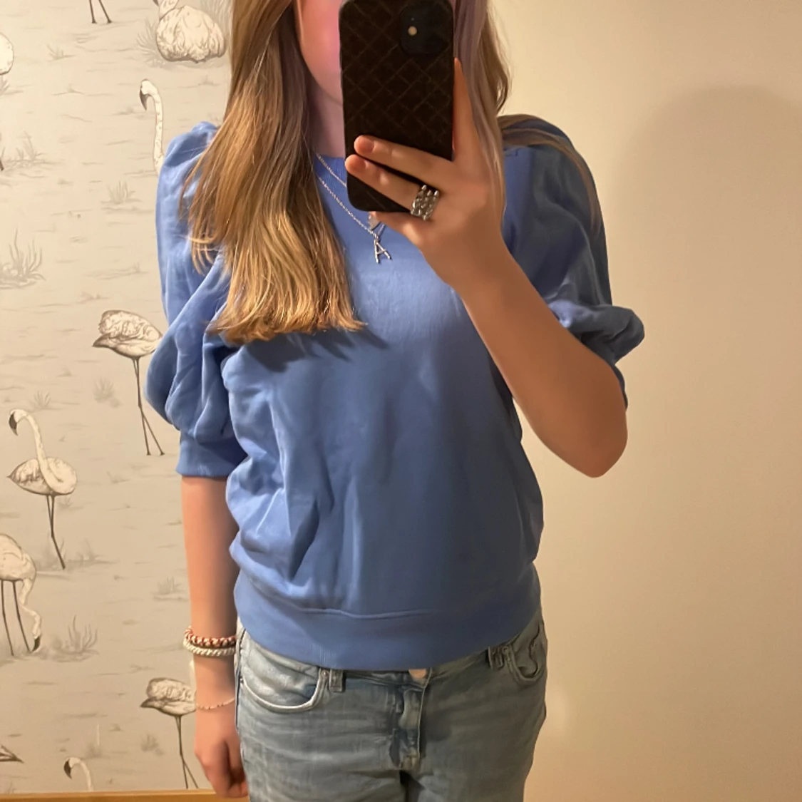 Söt blå trekvartsärmad tröja - 90