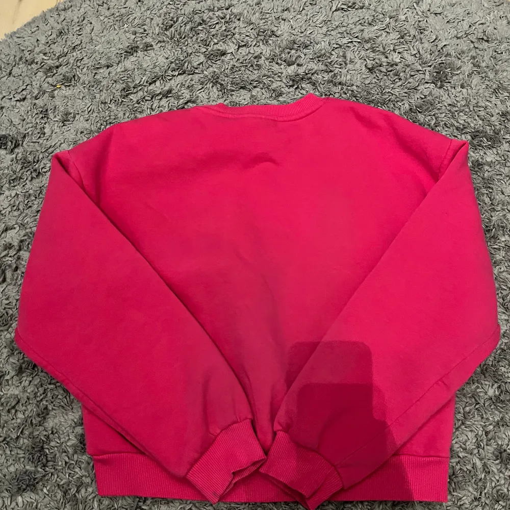 Säljer en super fin söt rosa hoodie med text. (Se bild) det finns inga täcken på fläckar🩷 Jag säljer pga att den är förlåten på mig och den är använd ett få tal gånger🩷 Hör av er om ni undrar något🩷. Tröjor & Koftor.