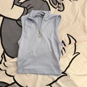 Ljusblå ärmlös topp med dragkedja - Snygg ljusblå ärmlös topp med dragkedja framtill och en liten ringdetalj. I storlek XS/S från lager 157. 