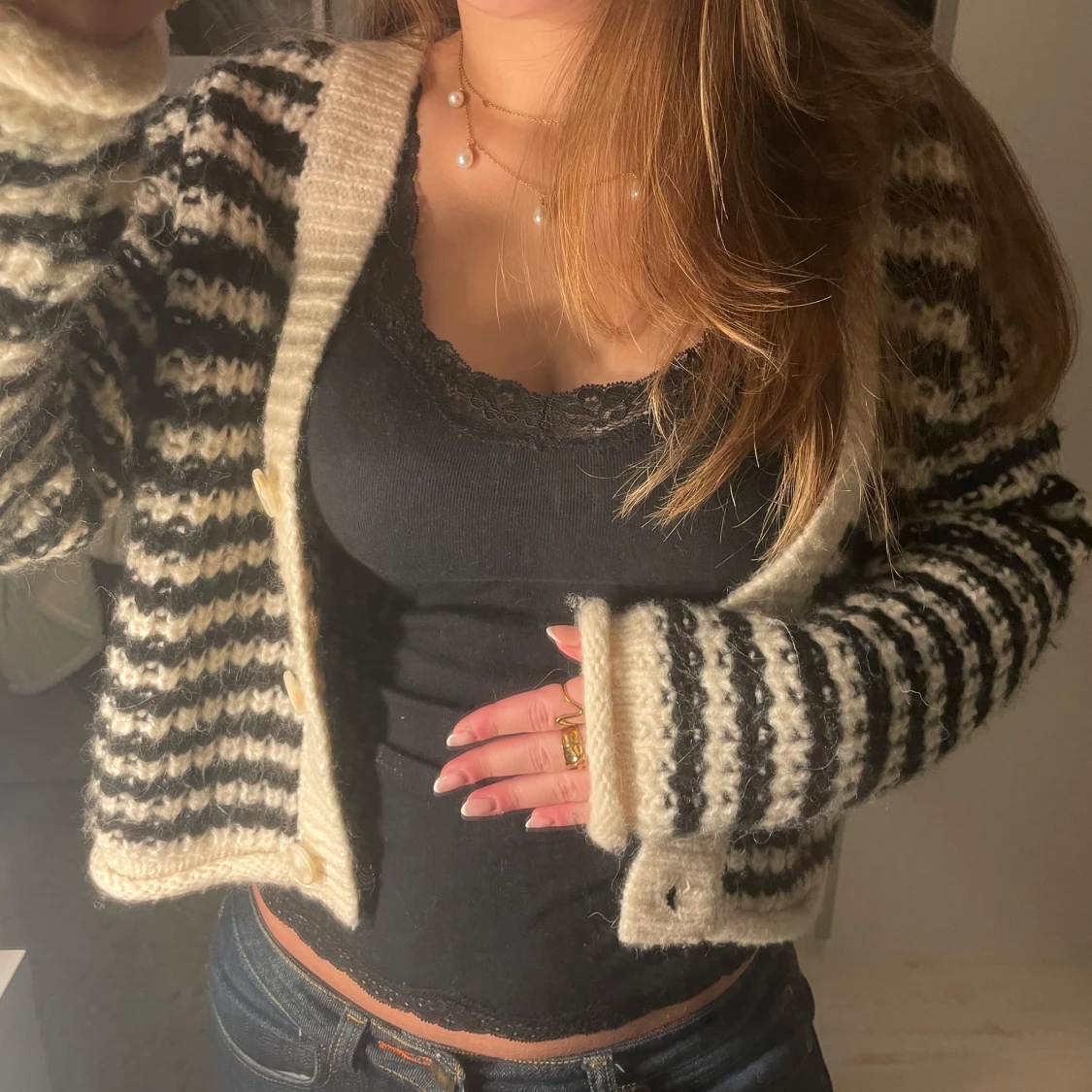 Randig stickad kofta - 90