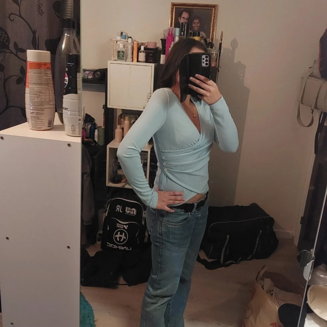 Ljusblå omlottopp - 90