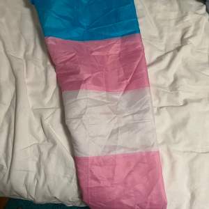 En transflagga som jag köpte på pride 2023. Den har metallöljetter i hörnen för upphängning. 150 cm bred! Ställ gärna frågor.