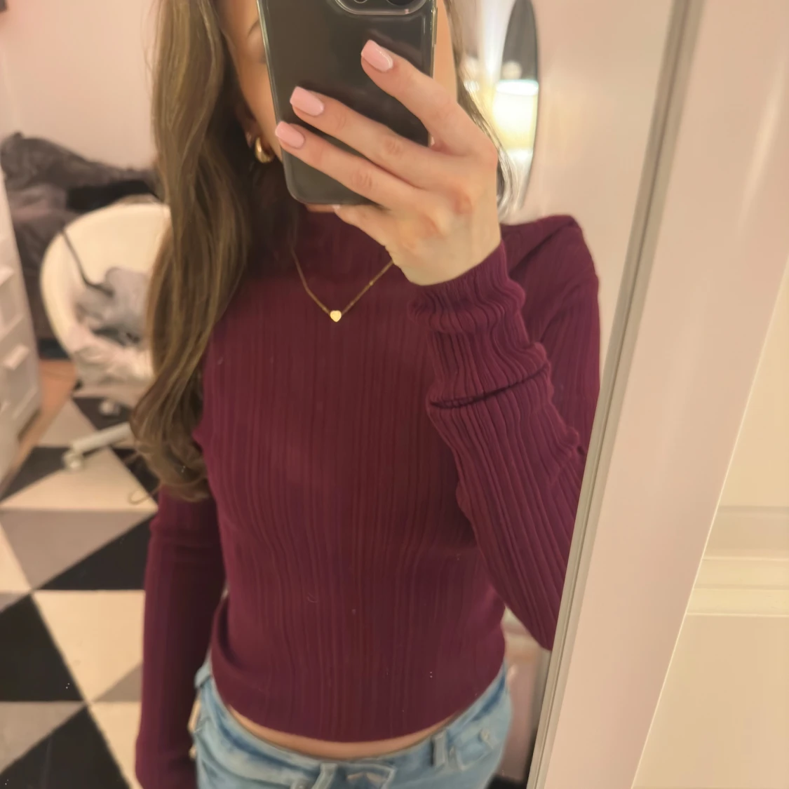 Vinröd ribbad tröja - 1
