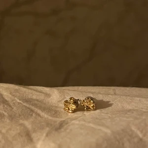 Guldiga örhängen med stenar - Säljer ett par eleganta guldiga örhängen med gnistrande stenar. Perfekta för att ge en touch av glamour till vilken outfit som helst. De är små och diskreta men ändå iögonfallande. Passar både till vardags och festliga tillfällen.