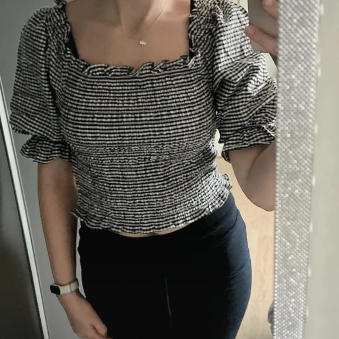 Svartvit rutig topp - 90