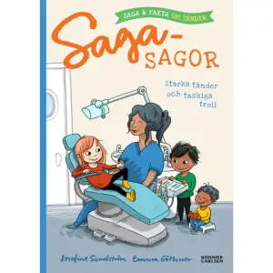 Följ med Saga och Samir till tandläkaren! Saga har fått ett brev från tandläkarmottagningen. Det är spännande och lite pirrigt, tycker hon. När Saga kommer till mottagningen får hon sitta i tandläkarstolen och gapa medan tandläkaren tittar henne i munnen och räknar alla tänder. Hon får se hur en tandläkarborr ser ut, och tandläkaren berättar om hur man tar hand om sina tänder för att de ska må bra. Och tänk, vad lustigt… det råkar vara Samirs mamma, Lejla, som är Sagas tandläkare!Den här Sagasagor-boken innehåller en härligt illustrerad berättelse om ett tandläkarbesök, samt en faktadel med rolig och matnyttig information om tänder och tandhälsa. I faktadelen kan du läsa om familjen Tand, Spottkompisarna, Syragänget, Fluorida. Och om Tandtrollen, förstås! Här finns information om hur tänderna allra helst vill bli borstade och vad de gillar och behöver för att må bra och hålla sig starka livet ut! Josefine Sundström skriver lättfattligt och inspirerande och Emma Göthner står för kluriga och roliga illustrationer som hjälper till att förstå vad det är som händer i vår mun när vi stoppar något i den.Boken är ett samarbete med Cancerfonden och Generation Pep. Cancerfonden arbetar för att skapa ett hälsofrämjande samhälle och bättre folkhälsa för att färre ska drabbas av cancer. Generation Pep arbetar för att sprida kunskap och engagemang kring barn och ungdomars hälsa. Experter som arbetar med barntandvård på Karolinska Institutet och inom Folktandvården Sverige har varit med i framtagandet av boken.Läs också kapitelböckerna:Sagasagor: studsmatta, simskola och en borttappad Tigertass Sagasagor: syskonsjuka, kämpaglöd och en envis framtand: Sagasagor: bananbus, finskor och en superjobbig superhjälte, Sagasagor: Ballonglängtan, kurragömma och två tomtar i diket, Sagasagor: Raketer, småfåglar och hungriga dinosaurierTillsammansläsning: Läs tillsammans (vuxen och barn). Högläsning med utvalda mening i lättlästa versaler: Sagasagor: Branden, Sagasagor: Stölden och Sagasagor: SåretSagasagor finns även som ljudböcker.Som tv-serie blev Sagasagor nominerad till Kristallen 2019 och 2020.    Format Inbunden   Omfång 48 sidor   Språk Svenska   Förlag Bonnier Carlsen   Utgivningsdatum 2023-09-20   Medverkande Emma Göthner   Medverkande Hanna Säll Everö   ISBN 9789179793241  