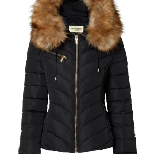 Svart dunjacka med pälskrage från Rock and Blue - Säljer en snygg svart dunjacka från roco baroco med en lyxig pälskrage. Jackan har en dragkedja framtill och är perfekt för kalla vinterdagar. Den är både stilren och varm, vilket gör den till ett måste i garderoben. Passar perfekt till både vardag och fest!