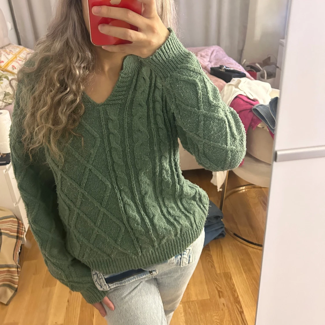Grön stickad tröja - 92