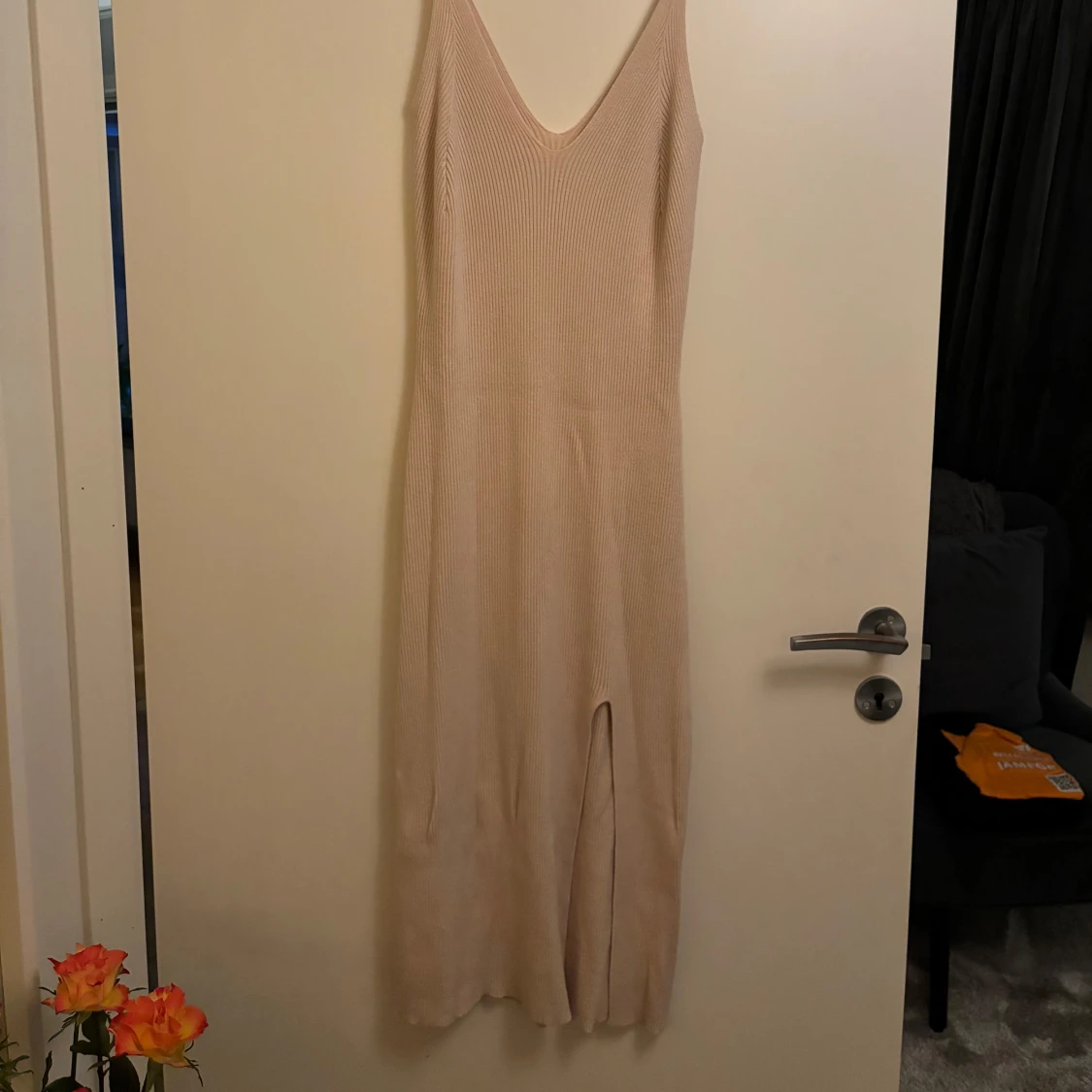 Beige ribbad klänning - 91