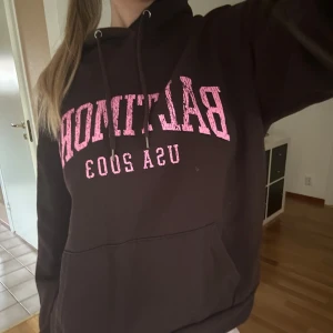 Brun hoodie från Yourturn - Säljer en brun hoodie från Yourturn med texten 'Baltimore USA 2003' i rosa på framsidan. Står ej storlek men skulle gissa på S möjligtvis M
