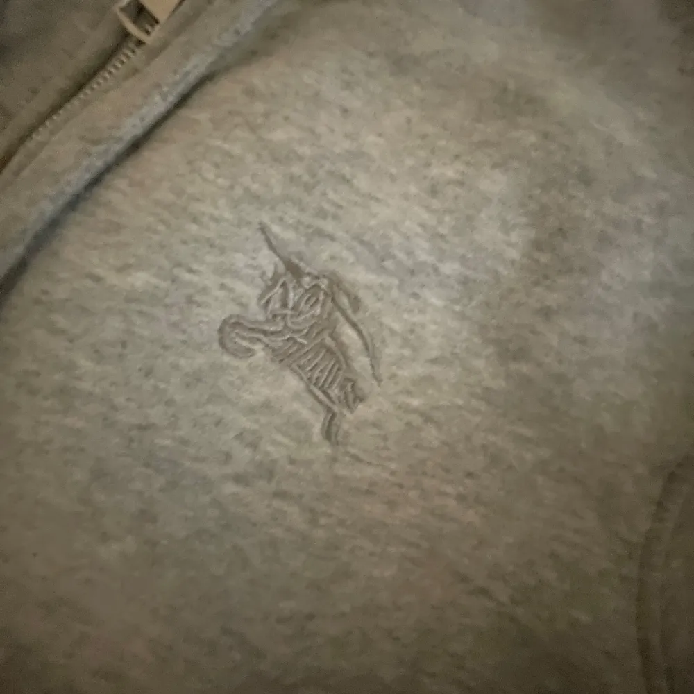 Säljer en stilren helt ny oanvänd grå hoodie från Burberry med dragkedja och broderad logga på bröstet. Insidan av huvan har det klassiska Burberry-mönstret. Perfekt för en avslappnad och trendig look. om du vill ha fler bilder så är det bara att säga till. Neuletakit & Villapaidat.