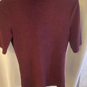 Vinröd kortärmad tröja - Säljer en stilren vinröd tröja i ett mjukt material. Perfekt för både vardag och fest. Tröjan har korta ärmar och en enkel design som gör den lätt att matcha med andra plagg.