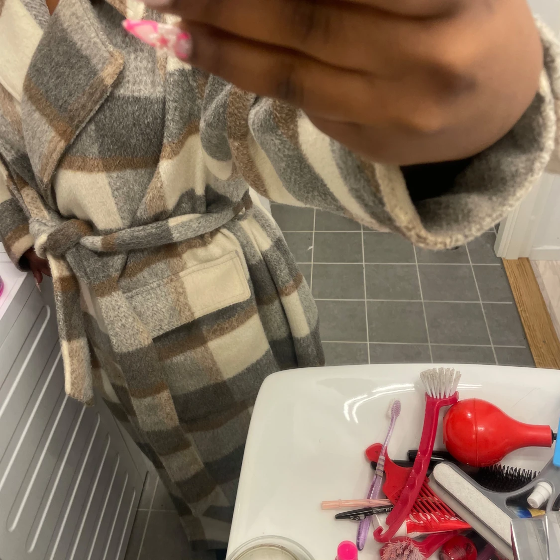 Rutig kappa med bälte - 92